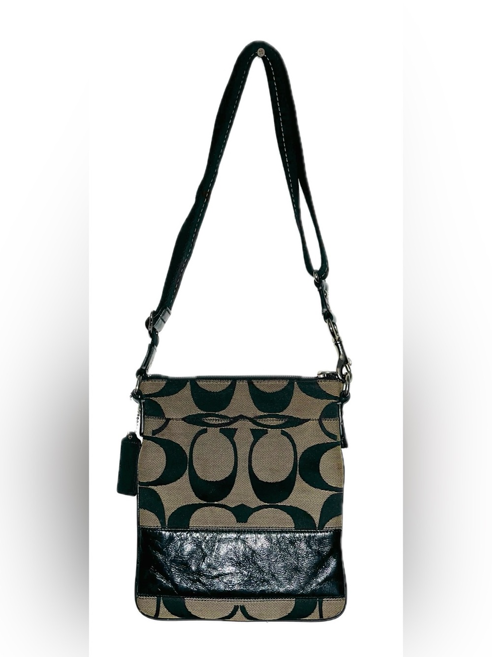 COACH Khaki and Black Signature Crossbody Bag